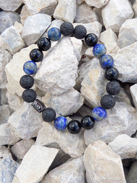 Lávakő Ónix Lápis Lazuli (10 mm) karkötő Antiallergén